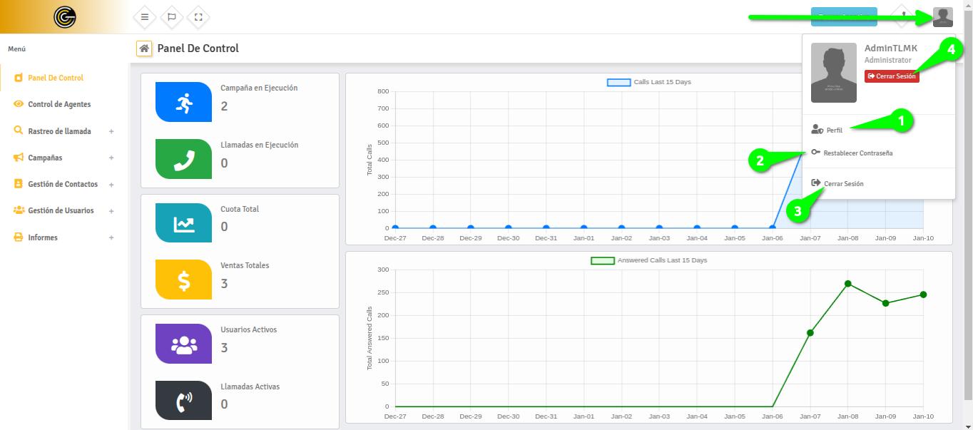 Cerrar sesión y configuración de cuenta