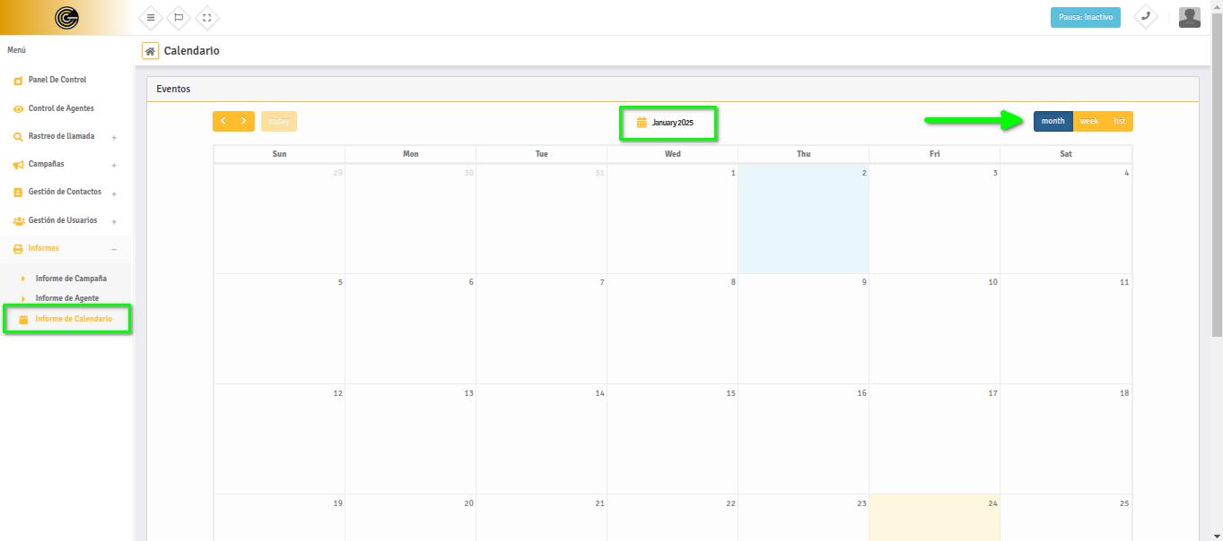 Informe de calendario